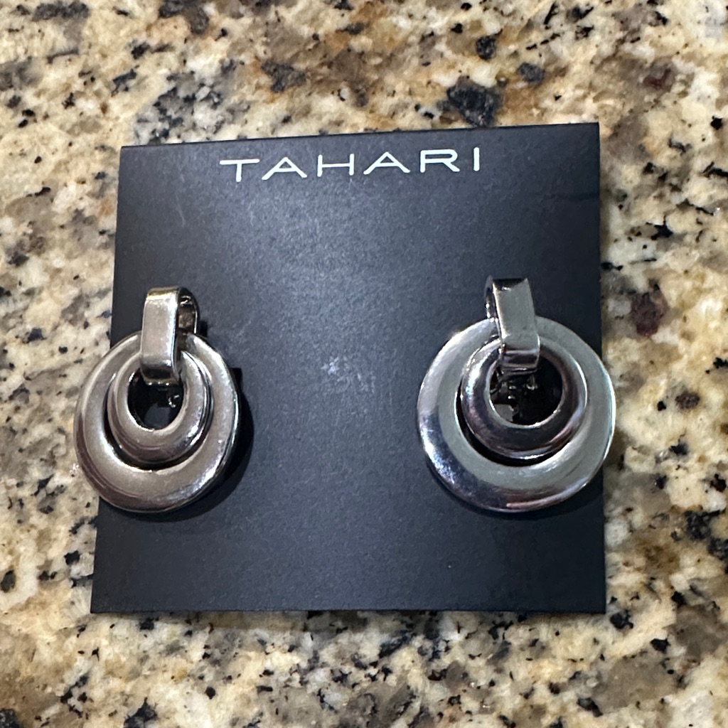 Tahari Silver Double Circle Clip Earrings